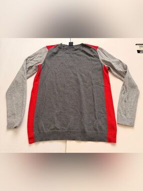 Gap Wool Blend Colorblock Sweater Small Gray Red Crewneck Retro Preppy